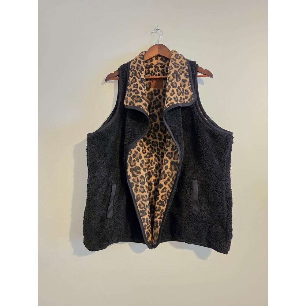 Girlie Girl C.C Vest Women XXL Latte Leopard Sherpa Reversible Boho Western New